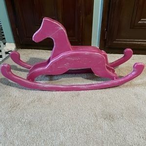 Pink, wooden, distressed, rocking horse